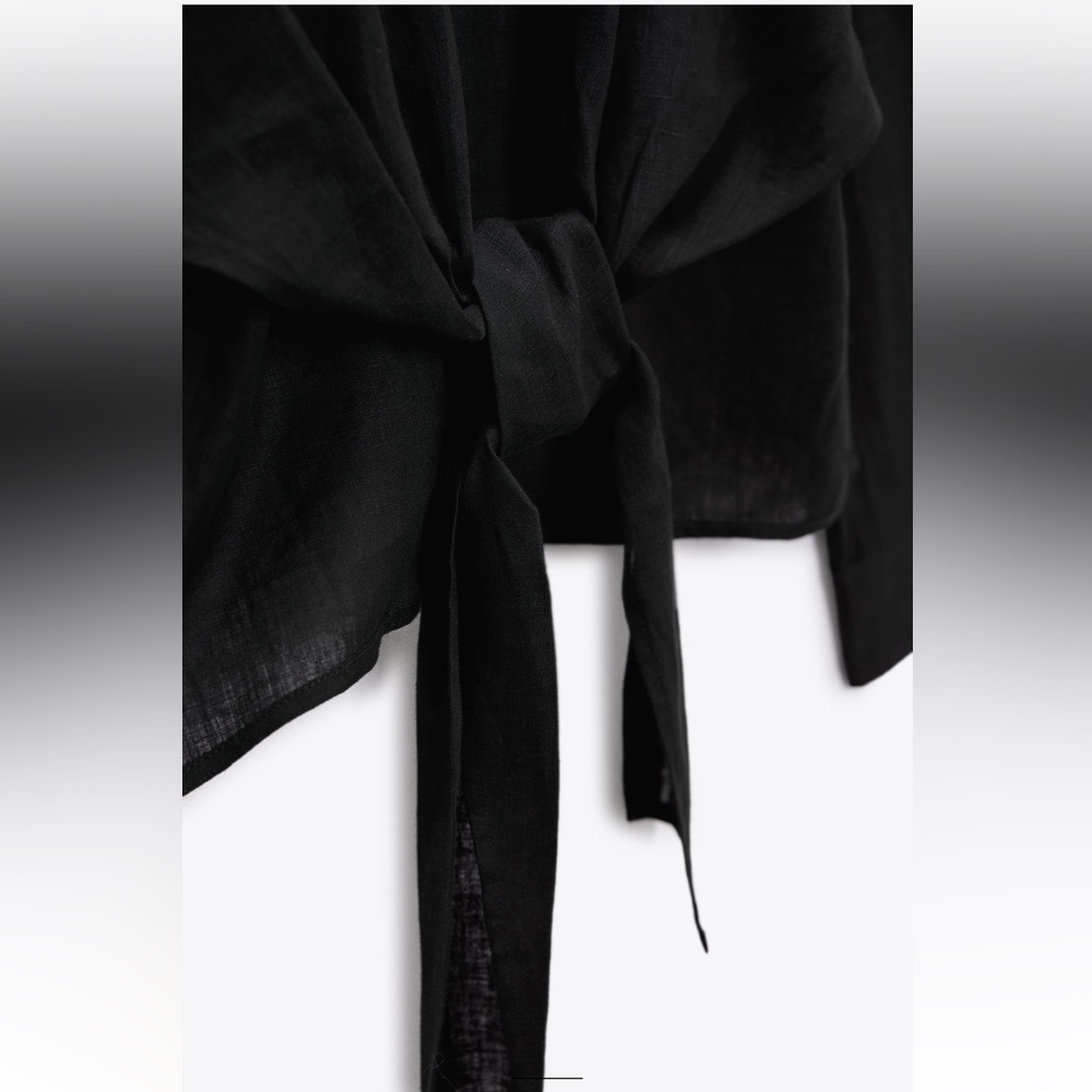 Zara NWT Black Linen Shirt With Knot size S - Picture 8 of 8